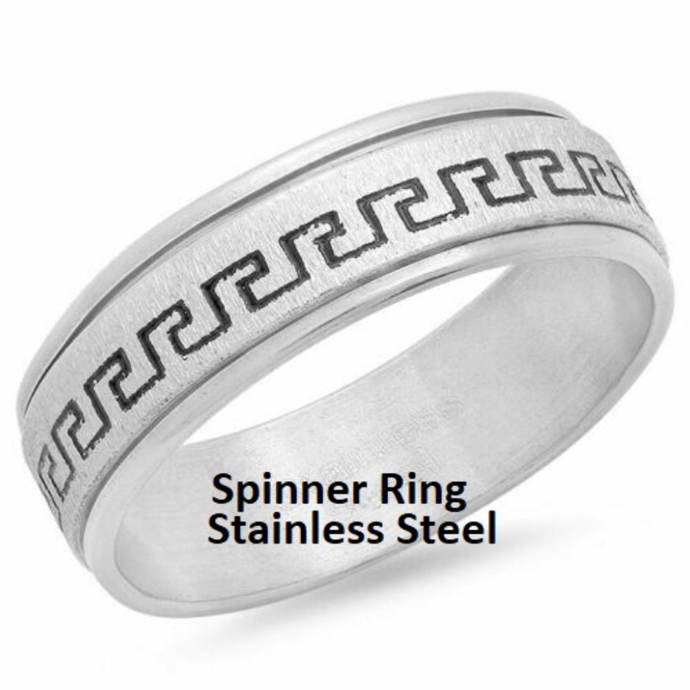 spinner ring stainless steel greek key black accen